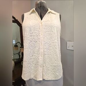 NWT XL Adrianna Papell Ivory Lace Sleeveless Blouse